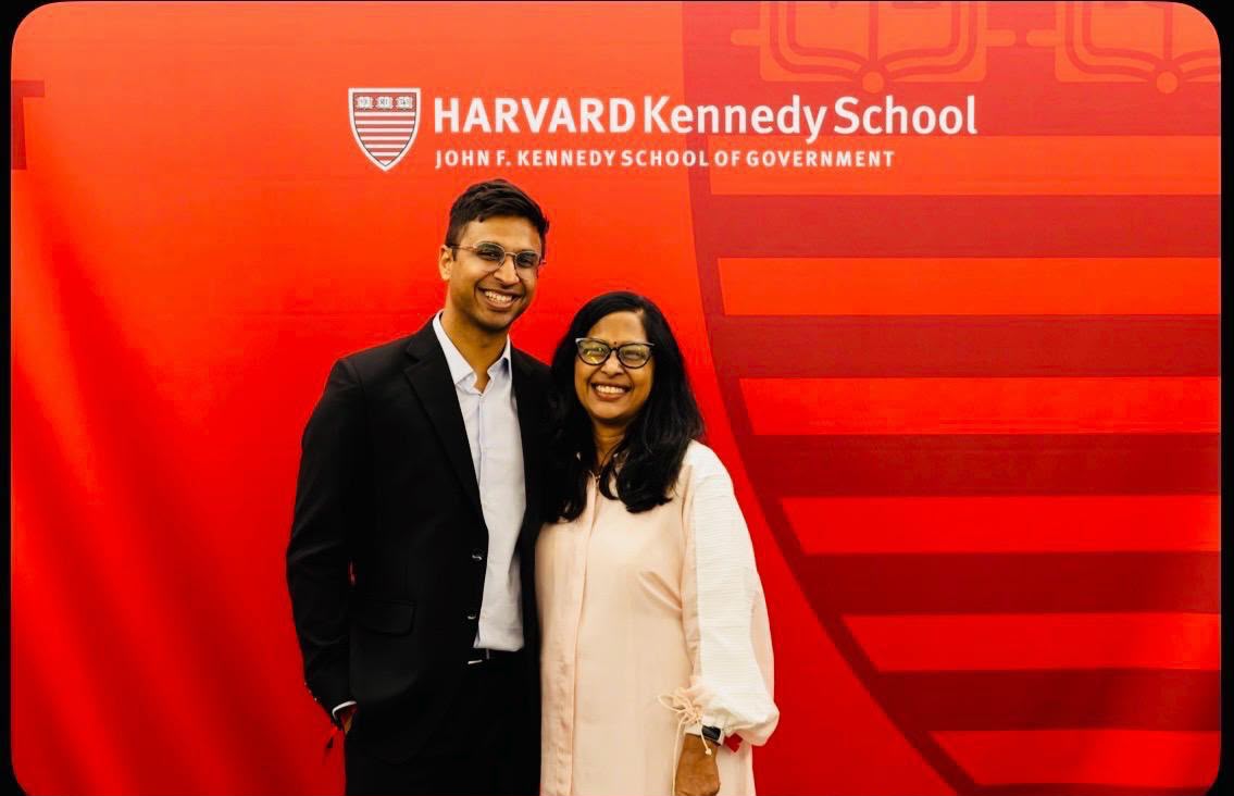 Rekha at a master's graduation at Harvard Kennedy School